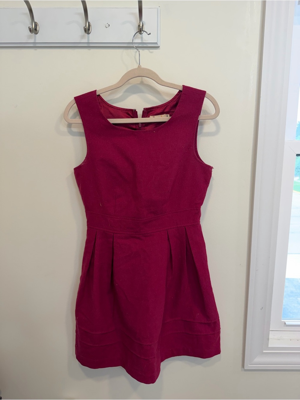 Women's Sleeveless Wool Fit & Flare Dress in Raspberry